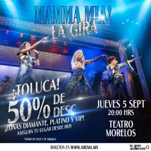 Marisol del Olmo Instagram - TOLUCA, tenemos una sorpresa para ustedes. ¡Si aún no tienes tus boletos, aprovecha nuestra increíble promoción del 50% DE DESCUENTO en zonas diamante, platino y VIP, y disfruta con nosotros como una verdadera Dancing Queen! 🪩

*Válido en línea y en taquilla.
Boletos disponibles en www.arema.mx (link en bio)

#mammamiamx #mammamiamexico #mammamiamusical #abba #teatromusical #findesemana #carteleradeteatro #gira #toluca