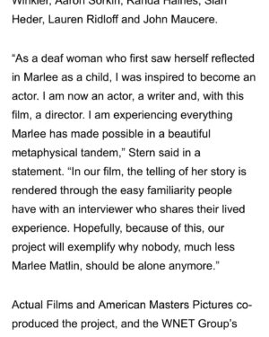 Marlee Matlin Instagram - I’m so excited to share this bit of news with you. And so proud of the team of @pbsamericanmasters who agreed with the vision of doing the project in ASL and bringing on the brilliant @shoshannah7 as director.