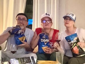 Martha Plimpton Instagram - Night One! #DNC Love and friends, celebrating in our #bluewavehats with our own bags of #doritos. Oh yes. We love @kamalaharris & @timwalz and we are so proud of them! @thhs_dnc @truebluemoreno #democracy #democratslovedemocracy #restoringdemocracy @willafly @timransom #brooklynloveskamala #abortionisnormal #reproductiverightsarehumanrights #whenwefightwewin #selftherapybook #letsfaceitweallneedit #bestDNCEVER #criedfortwohoursafter #emotionseverywhere #freedom #joyfulness #kamalaharris