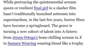 Matilda Lutz Instagram - I was reading an article about genre films and as I read several incredible actors and women I truly admire, all of a sudden I read my name. I am so honoured to be listed among these women and I’m incredibly grateful to @coralie_fargeat for giving me the opportunity of a lifetime to play Jen.  I know she helped shift perspectives for so many, but myself as well. Thank you Christina Perrier for this awesome article! If you want to read further you can find it on @instylemagazine
