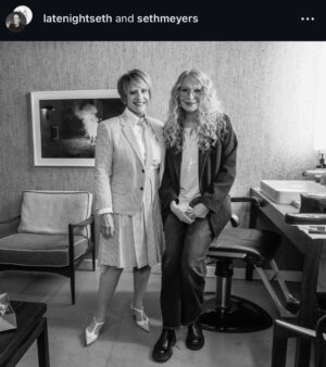 Mia Farrow Instagram - So Patti and i did the Seth Meyers Show tonight. .  What a nice guy!  Also i love Patti’s  suit and i love Patti
