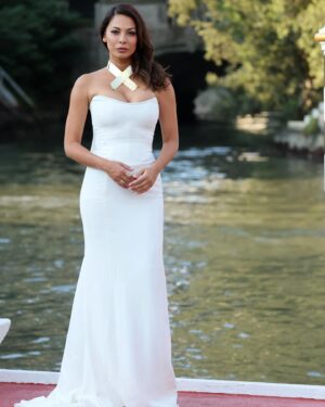 Moran Atias Instagram - Thank you Venice Film Festival hosting me for The Dive e Donne International award. 
Thank you @yankynataf.bridal and @kerenwolf 
For the custom made dress and necklace in honour of our loved ones that are still held hostage. @bringhomenow 

💛 למען כל אלה שעדיין בשבי . הלב שם.
