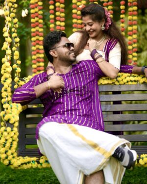Neema Mathew Instagram - Last pic is my Fav 🩵
.
.
👗: @label_swasti 
Jewellery: @ambell_collection 
📸: @_rnr_photography_ 
📍: @_black_nest_ 
.
.
.
#onam #couplegoals #coupleshoot #love #saree #onamspecial #sanjutechy #nannuzzz