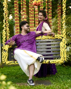 Neema Mathew Instagram - Last pic is my Fav 🩵
.
.
👗: @label_swasti 
Jewellery: @ambell_collection 
📸: @_rnr_photography_ 
📍: @_black_nest_ 
.
.
.
#onam #couplegoals #coupleshoot #love #saree #onamspecial #sanjutechy #nannuzzz