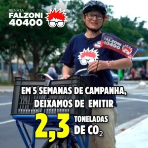 Renata Falzoni Instagram - Um dos meus maiores orgulhos é praticar o que prego – e faço isso há mais de 50 anos. Hoje, no Dia Mundial Sem Carro, seguimos como em todos os outros dias: priorizando a mobilidade ativa, caminhando, pedalando ou usando transporte coletivo.

Essa é a essência da nossa campanha e será também a do nosso mandato: limpa, sustentável, e sem despejar CO₂ no ar já tão poluído de São Paulo. Para se ter uma ideia, em cinco semanas de campanha, deixamos de emitir 2,3 toneladas de CO₂!

Todos os nossos deslocamentos – da equipe, dos entregadores de material e meus – são feitos de bicicleta, porque acreditamos no poder transformador de uma vida sem motor, tanto para as pessoas quanto para as cidades.

Você também acredita nisso? Então, ajude a multiplicar nossas ideias e nossos votos. Veja no link da bio várias formas de somar com a gente.

Renata Falzoni vereadora 40400

Mais que uma campanha,
somos um Movimento

#falzoni40400
#falzonivereadora
#movimentofalzoni
#nagarupadafalzoni