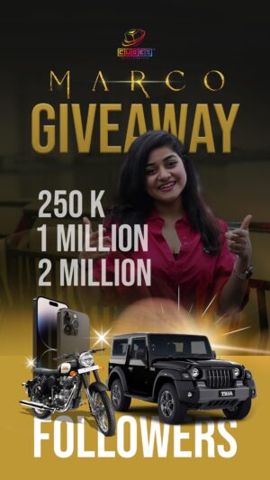 Saniya Babu Instagram - Giveaway Alert 🎁‼️

Want a chance to win an iPhone, Royal Enfield, or even a Car? Follow these simple steps:

Rules to follow:

	1.	Must follow:
	•	@cubesentertainments 
	•	@marcothefilm
	•	@sherifvr1
	•	@umfpvtltd

	2.	Like this reel
	3.	Share this reel with 5 friends
	4.	Mention 5 friends in the comments

Prizes:

	1.	For every 250k followers on @cubesentertainments, one iPhone will be given away.
	2.	When @cubesentertainments reaches 1M followers, one Royal Enfield Bullet will be up for grabs.
	3.	Bumper Prize: If @cubesentertainments hits 2M followers by the release date of Marco, one lucky winner will receive a Car! (Note: The bumper prize will only be awarded if @cubesentertainments reaches 2M followers by the release date.)

Please note:

	•	This contest is not sponsored, endorsed, administered by, or associated with Instagram.
	•	Hosted by: Cubes Entertainments
	•	Campaign Duration: The giveaway will run from September 13, 2024 to the release date of Marco.
	•	Entry Guidelines:
	•	Participants must strictly follow all the steps outlined in the “Rules to follow” section to be eligible for the prizes.
	•	Winner Selection: Winners will be chosen randomly and will be announced on @cubesentertainments via a reel, story, or post. Selection dates and times will be specified closer to the milestone achievements.
	•	Claiming the Prize: Winners must claim their prizes within 7 days of the announcement. If unclaimed, an alternate winner will be selected.
	•	Prize Delivery: Prizes will be handed over directly from Kochi and will be featured on Cubes Entertainments’ page. Further details regarding prize collection or delivery will be provided after winner selection.

Good luck! 🍀✨ Get ready to win 🤝.

#GiveawayAlert#ContestTime#WinBig#GiveawayContest#PrizeGiveaway#FreeiPhone#RoyalEnfieldGiveaway#CarGiveaway#FollowToWin#MarcoTheFilm#CubesEntertainmentsGiveaway
#GiveawayPrizes#WinAniPhone#LuckyDraw#MarcoGiveaway#WinATrip#GiveawayIndia#InstagramGiveaway#ExcitingPrizes#LuckyWinner#shareefmuhammed#cubesinternational#cubesentertainments#unnimukundan #marco