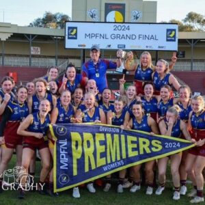 Sharni Layton Instagram - PREMIERS!!!! What a bloody pleasure being involved with the mighty Dustie's this year @warragulindustrials (who are an absolute VIBE btw) 

I'd love to say it was my heroic round 1 efforts (which proved my expertise now lie off the field 😂) or my sporadic 5 min inspo rev ups.. but really, it was an incredible group of hard-working humans who gave a shit about each other.

With 5 goals & 4 lead changes in the last 8 minutes, it was such a great spectacle of Div 1 MPFNL. 

Congrats Scottie, the gals & everyone involved. Very cool to win a flag in your second season in Div 1 😎

Up the Dusties!!🥇