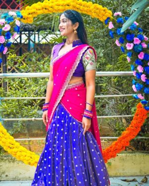 Soundarya Reddy Instagram - 💞🌷
Half saree - @uski_designer_studio my all time fav one ❤️🫶🏻
Edit - @viki_pixer my thambhi🫶🏻
Bangles - @vcrafted