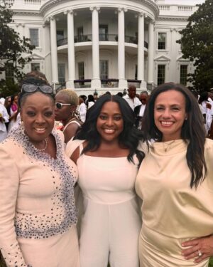 Star Jones Instagram - Spent the day at the #whitehouse with 🩷💚 Sorors and friends.  Headed home and found myself crying with #joy on the plane.  We stand on the precipice of  history.  But please don’t  take your foot off the gas! #Vote #winwithblackwomen #kamalaharris #ForThePeople #voteblue
