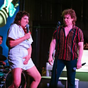 Steph Tolev Instagram - SLIP, SLOP & SLIDE absolutely SLAPPED!! Can’t explain how much fun we had on stage and guess what this will be happening AGAIN!! Thank you @sarahrosephoto__ for capturing this magical night and @longtimenoseecomedy for putting this on 🥰🥰🥰