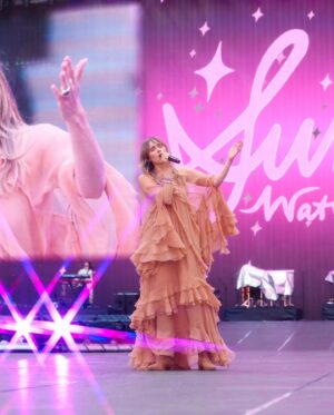 Suki Waterhouse Instagram - Eras tour outfit!!! @chemena @chloe made me the dress of my dreams 💕 styled by @robzangardi @cassymeier_stylist jewellery by @tiffanyandco hair and makeup by @linneanordberg @therileykate 🍓
