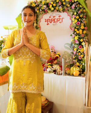 Surbhi Chandna Instagram - Our Friend Ganesha 🥹
Bappa Is Home 

Me & Karan had Once Talked About Wanting To Bring, Ganpati Bappa Home when We Get Married.. 

Today Baal Gannu Pa Finally Agreed To Come Home & Bless Us.. 
Believe Me I Have Been So Anxious about His Arrival If We Will Be Able pull this off & Take Care Of him with the traditional Rituals as it is our First.. But since the moment he’s entered our home Everything just fell In Place.. Like Its Him Who Is Taking care Of Us 
 
He also approves of the Bhog made by me 

Thankyou to our Families for being our Pillars of Strength 

Thankyou for the encouragement Husband - Teri language main bolu toh “Sab Ho jayega Angui” 😂

Decor @planwithpals 
Behind the Lens @namanmagnihotri 
Look Designed By @pranavi_chandna 
Surbhi Outfit @yuvranijaipur @tlmconsultancy 
Surbhi Jewellery @rubans.in 
Karan Outfit @kalpraag @oakpinionpr