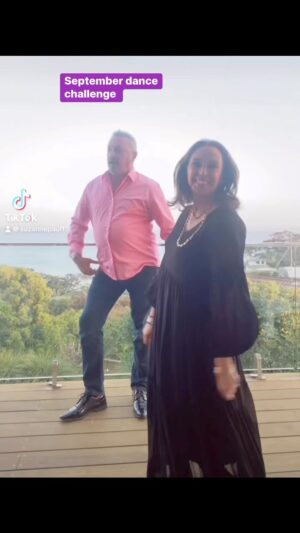 Suzanne Paul Instagram - Yes we’re at it again! September dance challenge- such fun 🤩  #september #dancechallenge #couplelife #coupledance #sparkleandshine Patrick Kuhtze