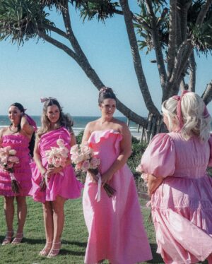 Tanya Hennessy Instagram - You better believe our wedding planner @alysiabridgerevents got a pink aisle for me to walk down!! What a queen she is! I can’t recommend her enough!!! Photos on film by @biancavirtueweddings 🩷🤍 Dress Is @kyhastudios @k.y.h.a @chosenbykyha Bridesmaids dresses and shoes are @_aje_