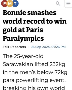 Tiara Jacquelina Instagram - THANK YOU @bonnie_bb9 for the most POWERful Malaysia Day gift for all of us - and you smashed the world record too! We're all so very thankful and proud of you 🇲🇾🇲🇾🇲🇾🙌🏼

Hope you recover soon! #BonnieBunyauGustin #Paralympics2024