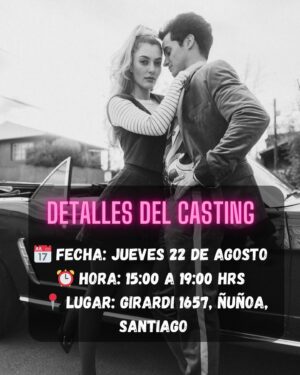 Tutú Vidaurre Instagram - 🎬 𝐂𝐚𝐬𝐭𝐢𝐧𝐠 𝐀𝐛𝐢𝐞𝐫𝐭𝐨 𝐩𝐚𝐫𝐚 “𝐂𝐡𝐢𝐜𝐚 𝐑𝐢𝐜𝐚 𝐓𝐡𝐞 𝐌𝐨𝐯𝐢𝐞” 🎬

𝗔𝘁𝗲𝗻𝗰𝗶𝗼́𝗻 𝗮𝗰𝘁𝗿𝗶𝗰𝗲𝘀! 🎭🎉

La productora Punky Tiger está buscando una actriz entre 21 y 27 años para interpretar un importante personaje en la película “Chica Rica The Movie” 
Si tienes naturalidad, carisma y gusto por el baile, ¡esta es tu oportunidad para brillar en la pantalla!

𝗗𝗲𝘁𝗮𝗹𝗹𝗲𝘀 𝗱𝗲𝗹 𝗖𝗮𝘀𝘁𝗶𝗻𝗴:
📅 Fecha:Jueves 22 de agosto 
⏰ Hora:15:00 a 19:00 hrs 
📍 Lugar: Girardi 1657, Ñuñoa, Santiago.

𝗔𝗺𝗯𝗶𝗲𝗻𝘁𝗲 𝗣𝗿𝗼𝗳𝗲𝘀𝗶𝗼𝗻𝗮𝗹:
El casting contará con la presencia de profesionales reconocidos de la industria chilena como Carlos Embry, Jorge Denegri, y Ana María Cárdenas, quienes formarán parte del equipo evaluador.

𝗖𝗼́𝗺𝗼 𝗽𝗮𝗿𝘁𝗶𝗰𝗶𝗽𝗮𝗿?
🔗 Puedes asistir sin inscripción previa, o si prefieres, puedes hacer consultas al WhatsApp  56 9 5778 9758.

¡No te pierdas la oportunidad de formar parte de este gran proyecto cinematográfico en un ambiente seguro y profesional! 🎥✨

#CastingAbierto #ChicaRicaTheMovie #PunkyTiger #OportunidadActrices #CineChileno #CastingChile #ChicaRica #Seguridad #ProfesionalesDelCine #Naturalidad #Carisma #Baile