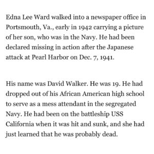 Wanda Sykes Instagram - A remarkable sight to see in @washingtonpost. After 83 years, my family has closure on a distant cousin who was killed in Pearl Harbor, and found - but never identified. My relatives remember our Grandma Mag talking about her cousin, David Walker, who served on the California at Pearl Harbor.  David Walker gave the ultimate sacrifice for our country. May his memory be a blessing.
