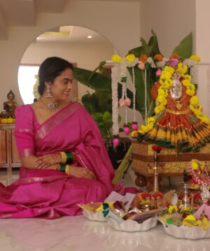 Yamuna Chinnadurai Instagram - SOLDOUT 

#varalakshmiviratham 
Pooja items @pookadai.co.in 
Saree @selaiyum_ravikaiyum 
Jewels @kabijewellery