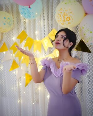 Aarya Maya Instagram - All about last night ✨✨🪩

Cake from @squareonetreats 

Dress by @myntra @iammyntra 

#mybirthday #birthdaypost #birthdayphotoshoot #purpledress #party #smile #love 
{my birthday, purple dress , photoshoot, party mode, princess , birthdy girl , explore }