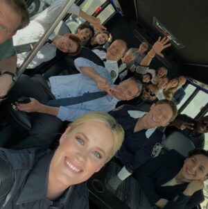 Abigail Hawk Instagram - Last day of school, #bluebloods edition.💙👮🏼(PS didn’t really get yelled at; I just said that for dramatic effect. Also, I got to take home Frank’s office door! Best souvenir everrrrr!)