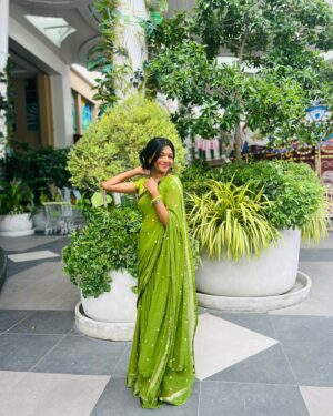 Amala Shaji Instagram - 💚 #amalashaji 
Saree 💚 @hashtag.the.saree.store_
📷 @shahi_official