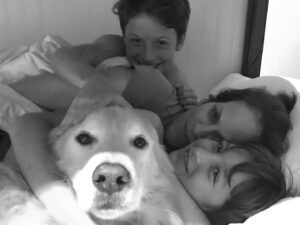 Annabeth Gish Instagram - We said goodbye to our beloved Brody last night. He was a loving and loyal member of the family for 14 years. The boys have grown up with his nuzzles and barks and chuffs and paws clicking up and down our wooden floors. We surrounded him with our love and tears as he passed at our home. The house is painfully quiet now without his furry presence. Hearts heavy but joyful for the time we had with him. Eternal in our hearts now. Thank you, B, for your unconditional love. We miss you. 💔 @donutshoppeproductions