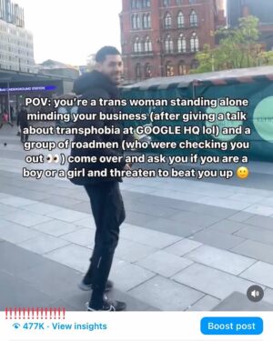 Charlie Craggs Instagram - The T in LGBT is for Thirteen Thousand likes Thirteen Hundred shares, Three Hundred comments and THREE nine one four one eight (cos I don’t know how to say that number) views b!tch AND THATS ALL BECAUSE OF YOU GUYS, i WISH I could make you feel the burning gratitude in my heart beating around my body literally keeping me alive- I have PTSD around after being completely failed by the justice system when that teenage boy spat on my face for being trans a couple years ago, so how you’ve rallied behind me around this means more than you’ll ever know because knowing that even if he doesn’t get punished for what he did to me (and I get punished ? 😂) he was punished by having half of London see his big goofy face and goofier actions has helped me to not feel like a victim anymore. I love everyone of you who supported the post so much (and dislike all of you who didn’t). Ben Curtis my dear you might be able to play the legal system but you will NEVER be able to play me because MOTHER DOES NOT PLAY!…and you can read this out in court you little b!tch, hello to the gay people in the jury make me innocent xx #BenCurtis #thetinlgbtisfortrymebitch