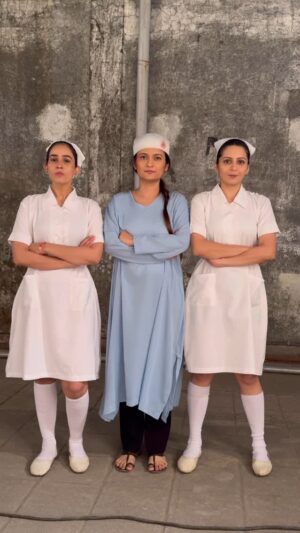 Damini Dave Instagram - We three are undergoing through Pushpa Fever🤭😂 #shootdiaries 
.
.
.
.
#bts #shooting #trending #trendingreels #fyp #trendingsongs #foryoupage #actress #actresslife #lakshmimehta
