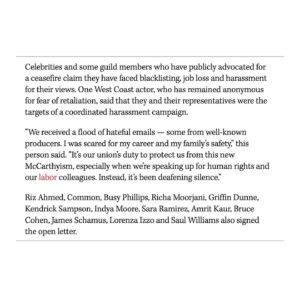 Haley Webb Instagram - Today, @hollywoodreporter published the voices of our fellow rank-and-file entertainment guild workers, asking @officialfrandrescher and @sagaftra leadership to end their silence, protect their membership, defend a free press, and stay true to their professed values. It is past time for SAG-AFTRA, and all entertainment unions, to listen. 

•Read our full press release here (and at link in bio): 
http://bit.ly/sagceasepressrelease
•The Hollywood Reporter article here: 
https://bit.ly/THRarticle
•And sign and share our letter here (or link in bio):
http://Bit.ly/guilds4ceasefire

Thank you to the high profile performers - and especially the working entertainment union members from all corners of the industry - for signing our letter to demand our union leadership act, despite the risk involved in speaking up for Palestine in our industry.

To our union siblings - remember, with or without leadership, YOU as members have the power to change our guilds for the better. You can organize, build people power, and help move the needle towards justice. Never forget that YOU are the union. An injury to one is an injury to all. 

See you out there. ❤️‍🔥