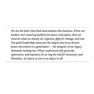 Haley Webb Instagram - Today, @hollywoodreporter published the voices of our fellow rank-and-file entertainment guild workers, asking @officialfrandrescher and @sagaftra leadership to end their silence, protect their membership, defend a free press, and stay true to their professed values. It is past time for SAG-AFTRA, and all entertainment unions, to listen. 

•Read our full press release here (and at link in bio): 
http://bit.ly/sagceasepressrelease
•The Hollywood Reporter article here: 
https://bit.ly/THRarticle
•And sign and share our letter here (or link in bio):
http://Bit.ly/guilds4ceasefire

Thank you to the high profile performers - and especially the working entertainment union members from all corners of the industry - for signing our letter to demand our union leadership act, despite the risk involved in speaking up for Palestine in our industry.

To our union siblings - remember, with or without leadership, YOU as members have the power to change our guilds for the better. You can organize, build people power, and help move the needle towards justice. Never forget that YOU are the union. An injury to one is an injury to all. 

See you out there. ❤️‍🔥