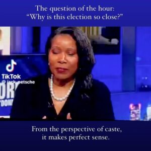 Isabel Wilkerson Instagram - It is being asked over and over again in this final week before election day: Why is this election so close? (And now with the election over, how did this happen?)
The answer: 
When you look at this as only an election, then it doesn’t make sense. But when you look at this as an existential crisis over what our country will be, then it starts to make sense. 
Looking at it through the lens of caste, it makes perfect sense. People are not voting against their own interests. They are voting for the interests that matter most to them.
For many people, as we saw on Jan 6, that means maintaining their position at the top of the American caste system, with all the rights and entitlements that come along with it. 
Tensions are on the rise as our country faces an existential crisis unlike any we have seen before, due to the projections that, by 2042, the historic white majority would no longer be in the majority.  As it is, in 2020, the census found that, for the first time in American history, the white population was the only group whose numbers fell while others remained steady or grew. 
This is an existential crisis for everyone because we have never experienced this configuration as a nation. That is why we’re seeing a fixation on immigration in this country — as to which kind of immigrants are welcomed versus which would be deported, and a fixation on curtailing abortion and ensuring more births.
The task before us is to imagine what kind of nation we want to be and what we are willing to do to achieve it.
It was an honor to discuss this with MSNBC’s Lawrence O’Donnell and to hear him say of the caste perspective on this fraught election: “I feel that I finally have an explanation that I get. I just haven’t had one before tonight.”
These were the reasons I wrote Caste: The Origins of Our Discontents. For fuller insights, I invite you to consider chapters 25 and 26, along with the Afterword, of Caste, in which I forewarned of what we are seeing. 
The interview is available to hear on the YouTube Channel for MSNBC’s The Last Word with Lawrence O’Donnell, starting at minute 20:46.