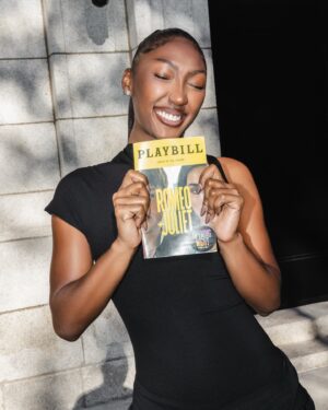 Isan Elba Instagram - Eeeeek! My first big girl investment and it’s for the @romeojulietnyc broadway show! Opening night felt like a little Isan’s dream come true. To many more! 

Thank you @mauricebensmihen for everything and congratulations on a successful show <3 

Styling by @kstewartstylist in @jadecropper 

📸 by @photo_tatianakatkova