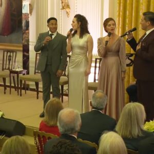 Kate Rockwell Instagram - Christmas at the White House 🌲
Singing for POTUS 🦅 
Contemplating time 🕰️ 
Drinking champagne everywhere 🥂 

I may never stop posting these photos 📸