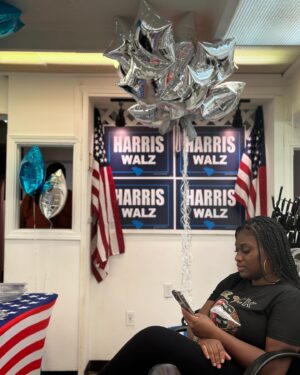 Michaela Angela Davis Instagram - In this historic Black womans moment. at a historic Black womans space -Clyburn’s Beauty Salon-I am so proud to have worked alongside the Sumter Democratic Party - a strong dedicated community - a microcosm of the Harris/Walz Campaign - one to be proud of - the service   sacrifice of Black women for this Democracy has been the greatest American story still in progress, still being written #HarrisWalz #madampresident #WinWithBlackWomen #SumterDemParty #sumtercrownactcoalition