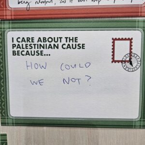 Oon Shu An Instagram - If children can understand the suffering in Palestine, why can't we?

These are from the Live Gaza Monologues' Postcards for Gaza segment where attendees penned their thoughts about Palestine.

Share your answer to "I care about the Palestinian cause because..." below 👇 

✒️ And sign our petition for Singapore to expedite its recognition of the Palestinian state via the link in bio. We're less than 10% away from our goal of 10,000 signatures 💯