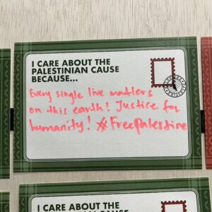 Oon Shu An Instagram - If children can understand the suffering in Palestine, why can't we?

These are from the Live Gaza Monologues' Postcards for Gaza segment where attendees penned their thoughts about Palestine.

Share your answer to "I care about the Palestinian cause because..." below 👇 

✒️ And sign our petition for Singapore to expedite its recognition of the Palestinian state via the link in bio. We're less than 10% away from our goal of 10,000 signatures 💯