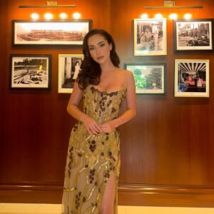 Priscilla Quintana Instagram - Celebrating my best friend Walter at his Golden Cage exhibit at the @bevhillshotel. I’m so beyond proud of you my love, forever in awe of your talent and your inspiring story 🤍 Makeup by @elojelloseropian, hair by @alliekeckhair, custom gown by @waltercollection of course 💅🏼The goal for the look was ✨Old Hollywood✨ and I think we nailed it 🙂‍↕️