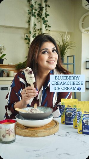 Rakhee Vaswani Instagram - This Christmas, I’m bringing something special to the table Blueberry Creamcheese Popsicle Ice Cream made with sugar-free @vera_berries MicroDried Blueberries! 🫐 They’re so refreshing, delicious, and perfect for guilt-free indulgence during the festive season. ❄️💙

Here’s how you can make it⬇️

Ingredients:
Cream cheese -88gm
Blueberry compote-70gm
Whipping cream -100ml

For dipping (gourmand glaze):
White chocolate-300gm
Cocoa butter-80gm
Micro dried blueberry crushed-2tsp

Method for gourmand glaze :
❄️Melt the white chocolate along with cocoa butter.
Mix in the crushed blueberries.
❄️Use the gourmand glaze at 35 degrees.

Method :
🫐In a bowl blend the blueberry compote 
🫐Add the cream cheese and whip it till the mixture becomes smooth.
🫐Add whipping cream and whip it till it turns in soft peak mixture.
🫐Add it to a popsicle mould and add in the sticks.
🫐Top it to the brim , tap it well and freeze it overnight.

🫐Once out of the freezer , demould the ice cream and dip in the ready gourmand glaze (35degrees) .
🫐Set it slightly and enjoy the ice creams with your friends and family😍

(Microdried blueberries, Blueberry Ice Cream, Vera Berries, Popsicle, Christmas Treats, Recipe Coming Soon, Festive Desserts, Creamy Delights, Holiday Sweets, Winter Desserts)

#microdriedblueberry #chefrakheevaswani #explore #explorepage #fyp #fypage #trendingreels #palateculinaryacademy #trending #popsicle #christmastreats #recipecomingsoon #festivedesserts #creamydelights #holidaysweets #winterdesserts