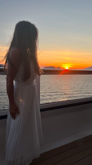 Rebecca Grant Instagram - At sea on the luxurious, Ritz Carlton Yacht, Ilma.  Yacht life is a dream with evening strolls through the @bvlgari boutiques followed with a visit to the future travel concierge. Next destination: Singapore and Malaysia sounds exciting to me 🥂🐒🏝️🛳️
What would be your dream cruise #destination 
What’s your #favorite #watch #handbag #jewllerydesigner 
@ritzcarltonyachtcollection 
#comment4comment #lifestyleblogger #life #rebeccagrant #yachts #yachtlife #ritzcarlton #ritzcarltonyachtcollection #rolex