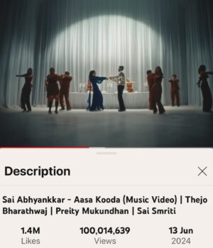 Sai Abhyankkar Instagram - Aasa Kooda 
Another 100 million !!!! after katchi sera ❤️ 

Im out of words to express this feeling dear makkale 🥹 
 
Thank you so much 
@thisismageshrajendran @santhoshmusic 
@thinkmusicofficial

@thejobharathwaj @smriti_ekaa @sathyan_ilanko @preity_mukhundhan @shruthimanjari @vijaykartikkannan @tdc.thedancersclub @rupendar_venkatesh @robinsebastianmusic @kebajer
