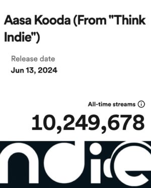 Sai Abhyankkar Instagram - One of the fastest Tamil track to cross 10 Million Spotify Streams in under 21 Days :) !!! #AasaKooda #ThinkIndie #TamilIndie #indierevolution