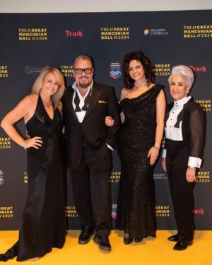 Sally Lindsay Instagram - At the Great Mancunian ball for StAnns Hospice Retail last night with Jennifer Boardman and LeeBoardman and Steven White and all my family.
Wearing vintage Ben de Lisi who is still my favourite ever x