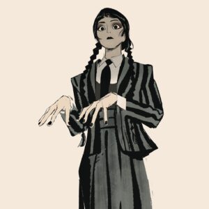 Sophie Li Instagram - Wednesday🕷️

I cannot resist spending more time on the stripes - Life drawing with the wonderful @williereal at @zeet_studio_sketch , Thank you to @yarpenna .

Remember, she will ignore you, stump on your heart, and always put her needs and interests first 🩸