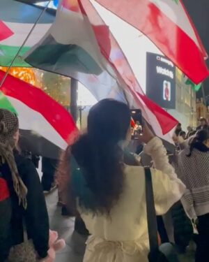 Yumna Al-Arashi Instagram - Yemeni Lebanese and Palestinian flags surrounding one of the most symbolically consumerist spaces on earth while my film RAGE took over the screens. Alhamdillulah.