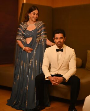 Addite Shirwaikar Malik Instagram - Glowing under the evening lights, dressed to perfection with my man by my side—every moment feels like a celebration of love and elegance…
#wedding #delhidiaries 
Styled by @pratikshachandak 
Outfit by @studio.mikukumar 
Jewellery by @jawahriiofficial @prathamgehlot_01 @abhishek_aggarwal1101 
Makeup by @gauricachawla_mua 
Hair by @jitender_hair_artist
📸 @rishabdahiya
