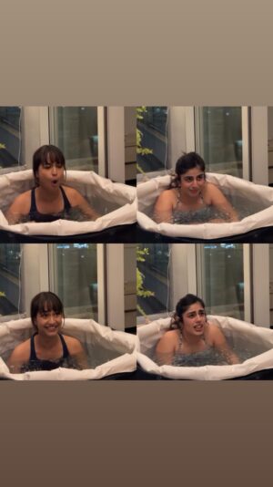 Alisha Chopra Instagram - Ice plunge with us 🧊❄️🥶
.
.
#iceplunge #challenge #bestfriends