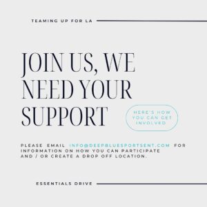 Allyson Felix Instagram - 📣 TEAMING UP FOR LA

The devastating fires in Los Angeles have displaced and left many without homes or basic necessities. For women and young girls, this includes losing access to essential personal care items.

@deepbluesportsent & @always.alpha are teaming up and partnering with the women’s sports community to launch a nationwide essentials drive to provide toiletries, cosmetics, and feminine hygiene products to shelters and organizations helping those in need.

🛒 Donate Supplies
Drop off new and unused items at one of our locations [see graphic for details]:
📍 NYC: @deepbluesportsent HQ, @onepeloton Studios NYC
📍 NJ: @gothamfc HQ
📍 California: @doglegbrewingco, @mavericksbeachclub
📍 Portland: @thesportsbrapdx
📍 Boston: @moolahkicks HQ
📍 DC/Northern VA: @washingtonspirit HQ
📍 Orlando: @orlpride HQ
📍 Tampa: @uslsuperleague HQ
📍 Daytona Beach: @lpga_tour HQ
📍 Minneapolis: @abaroftheirown

Additional locations to be added.

📦 Ship Items
Deep Blue Sports   Entertainment
44 Wall Street, Floor 4
New York, NY 10005

🗓️ Donations accepted until Fri, January 17

We appreciate your support. 💙