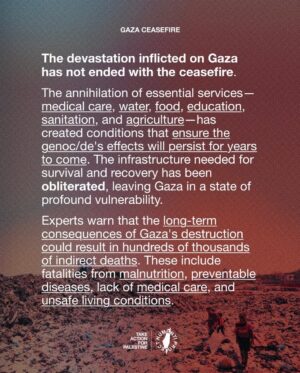 Annie Lennox Instagram - Dear Friends, 
The ceasefire will be called into effect on Sunday 19th January.
From my perspective.. knowing that bombs will still be falling on Gaza until Sunday, I have to say CEASEFIRE sounds great, but we have to hold caution before celebrating. Gaza has been absolutely devastated. Tens of thousands of men, women and children have undergone continuous bombardment for almost 15 months..The slaughter and carnage - wounding, starving, burning, destruction of every part of infrastructure.. 
Entire families wiped out.
The torture, starvation, amputation of limbs ( often  without anaesthetic) - disease, freezing cold rain, wind, ethnic cleansing - nowhere safe.. 
The destruction of schools, hospitals, universities, homes, churches,mosques.. historic  buildings… The list of sadistic cruelty endured by the Palestinian people is indescribably brutal, in a way that has made me feel unspeakably horrified and deeply ashamed of the entire global system, with it’s industrial military complex. 
I almost lost my entire faith in every aspect of it all. Except for those who stood up and called it out.  You have my deepest respect and appreciation!!! 
☮️☮️☮️☮️☮️☮️☮️☮️☮️☮️