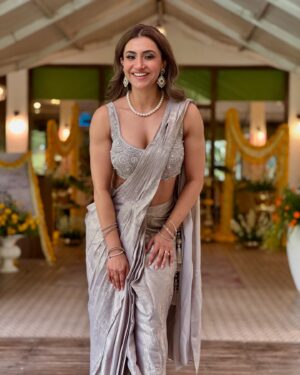 Balreet Mann Instagram - When tradition meets sparkle—feeling radiant and 
  unstoppable. ✨🌸 

#SariGoals #EffortlessElegance#silver #balreetmann #motivation #goldenhair #fashionstyle #mumbai #delhi#momfitness #smilemore #litmore
