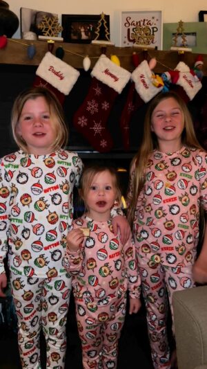 Beverley Mitchell Instagram - Wishing you all a little bit of magic and love! A reminder to sit and enjoy these little moments!!! Now excuse me while I get to work! 😂🎄🎁😳🤶 Merry Christmas Eve! #christmaseve pjs from @_littlenavy #matchingjammies #traditions #familytraditions
